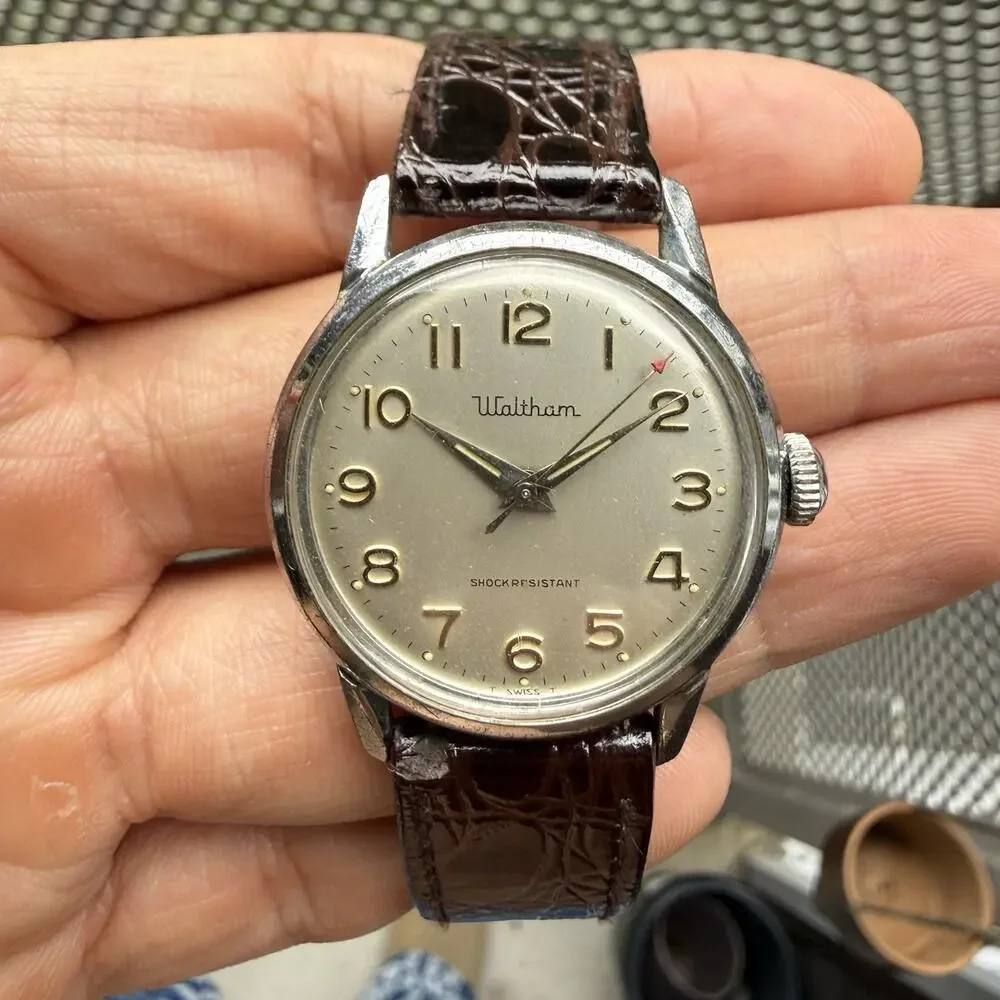 Vintage Waltham Manual Wind Stainless Steel Wrist Watch Men’s Red Pointer Hand